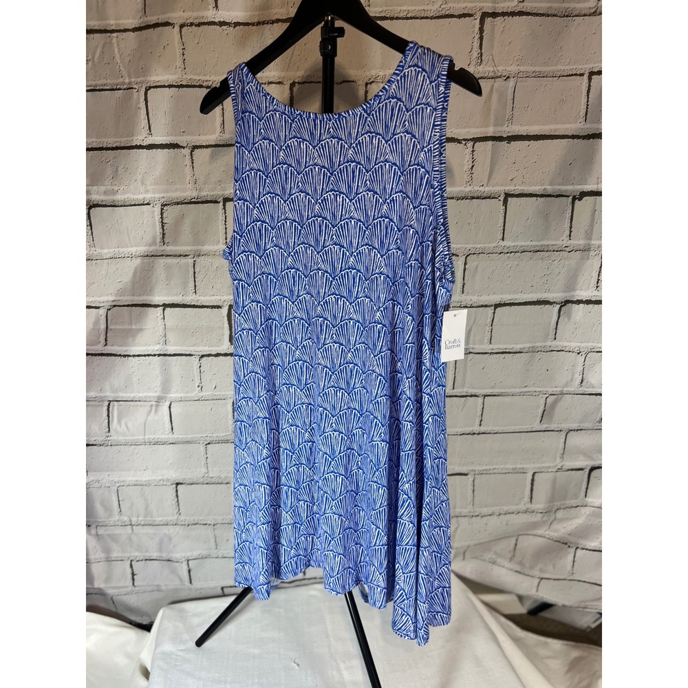 Croft & Barrow Womens Petite PXXL Blue White Shell Print Sleeveless Knit Dress